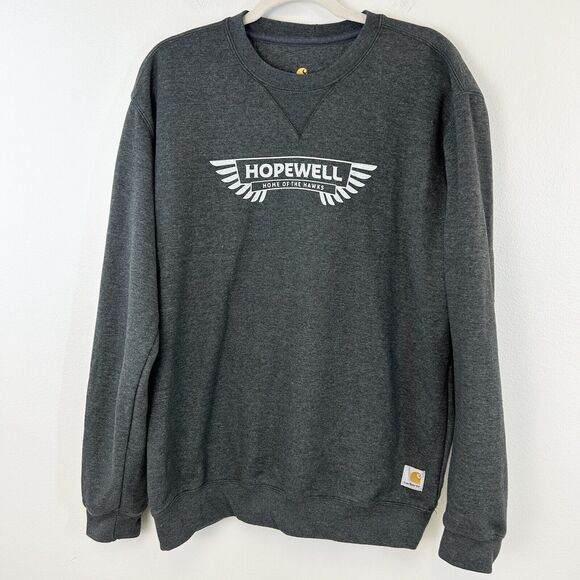 Carhartt Sweatshirt M Hopewell Home Of The Hawks Pullover Crew Neck Gray Outdoor - Picture 1 of 13